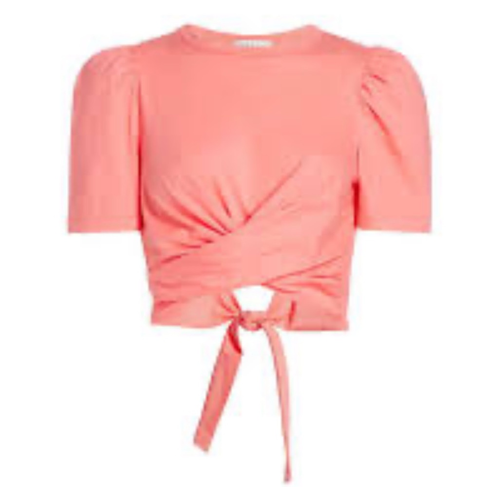 A.L.C. Orange and Pink Puff Sleeve Crop Blouse